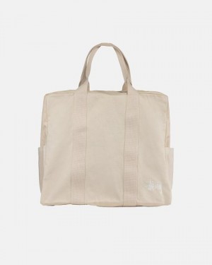 Beige Stussy Canvas Flight Tote Bags | 5397MEANO