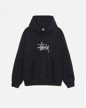 Black Stussy Basic Applique Hoodie | 9843KENYM