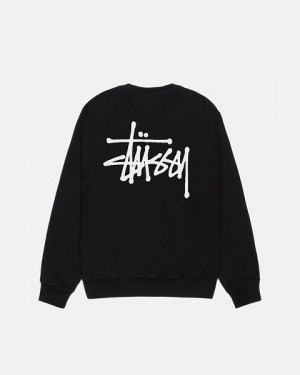 Black Stussy Basic Crew Pigment Dyed Sweatshirts | 8427VLEKY