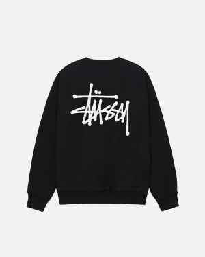 Black Stussy Basic Crew Sweatshirts | 7315RKFCO