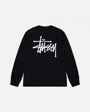 Black Stussy Basic Ls Sweatshirts | 1073HWBJM