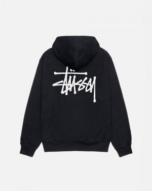 Black Stussy Basic Pigment Dyed Hoodie | 5681KPMCZ