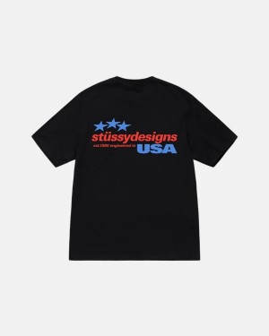 Black Stussy Designs Usa T Shirts | 3196NPBTL