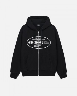 Black Stussy Oval Corp. Zip Hoodie | 9708RDQCF