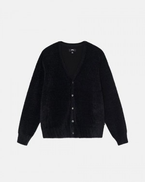 Black Stussy Shaggy Cardigan | 0685BWCLX