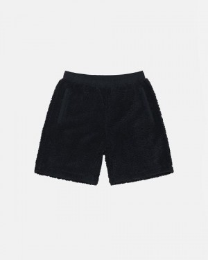 Black Stussy Sherpa Shorts | 4721MREWZ