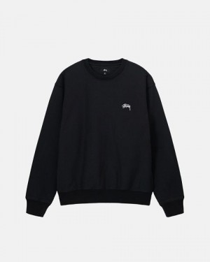 Black Stussy Stock Logo Crew Sweatshirts | 1325XMSJE