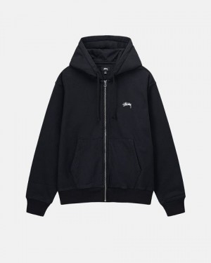 Black Stussy Stock Logo Zip Hoodie | 2678JSIKC