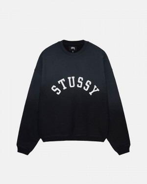 Black Stussy Sun Faded Oversized Crew Sweatshirts | 6378ODTUG