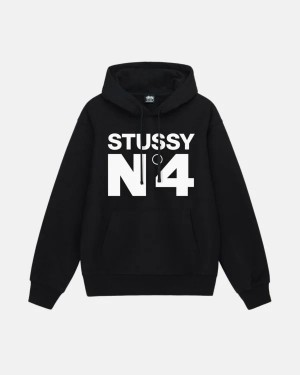 Black / White Stussy No.4 Hoodie | 4783KMPIU