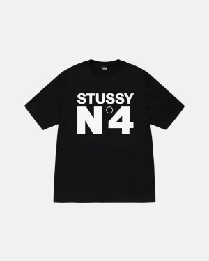 Black / White Stussy No.4 T Shirts | 5402IGNWV