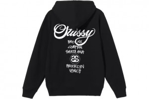 Black / White Stussy World Tour Hoodie | 6732UOEFG