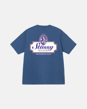 Blue / White Stussy Authentic T Shirts | 2576HLFGX