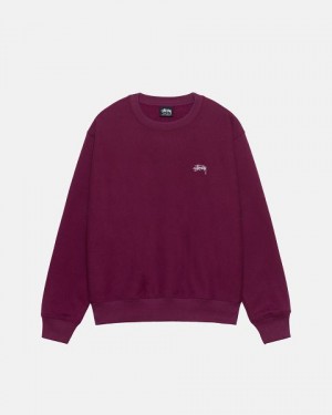 Burgundy Stussy Stock Logo Crew Sweatshirts | 2463TRZLQ