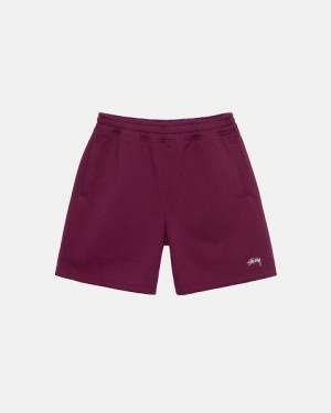 Burgundy Stussy Stock Logo Sweats Shorts | 2196EJDVI