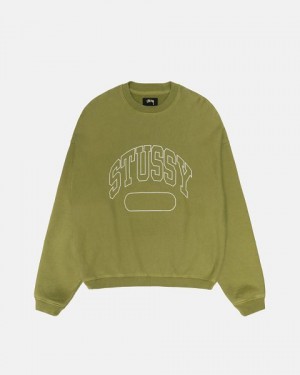 Green Stussy Varsity Oversized Crew Sweatshirts | 2876RKMPL