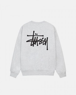 Grey Stussy Basic Crew Sweatshirts | 6315HEWKC