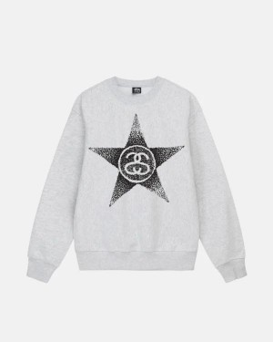 Grey Stussy Stars Crew Sweatshirts | 1395UKYMI