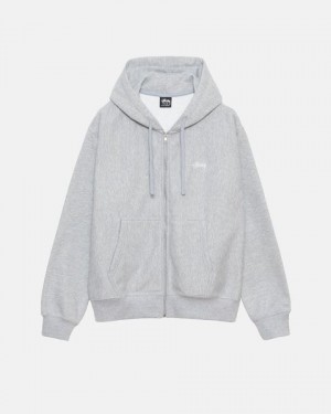 Grey Stussy Stock Logo Zip Hoodie | 4598IEQPA