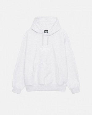 Grey / White Stussy Stock Logo Applique Hoodie | 7401GEWKT