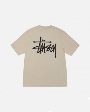 Khaki Stussy Basic T Shirts | 1452PDHOQ