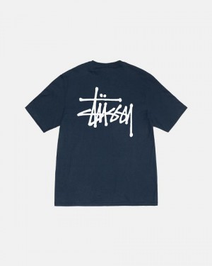 Navy Stussy Basic T Shirts | 9732RVCZY