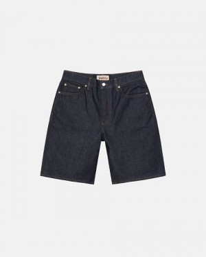 Navy Stussy Raw Denim Big Ol' Shorts | 7912FQBSH