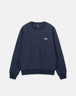 Navy Stussy Stock Logo Crew Sweatshirts | 8024PAKCY