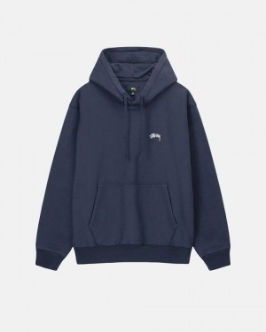 Navy Stussy Stock Logo Hoodie | 6148QRPAO