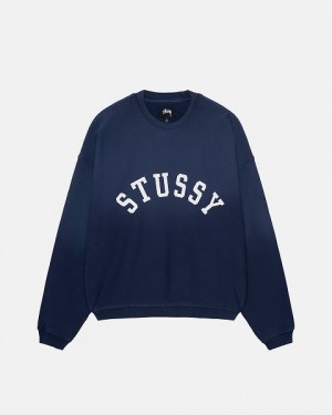 Navy Stussy Sun Faded Oversized Crew Sweatshirts | 3571SGZCV