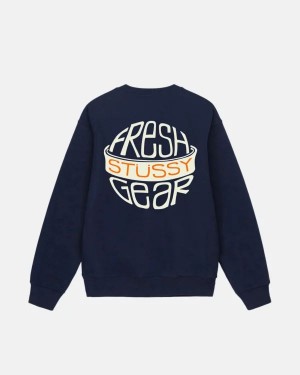 Navy / Blue Stussy Fresh Gear Crew Sweatshirts | 3071KQWZP