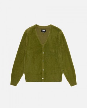 Olive Stussy Shaggy Cardigan | 6245ZNUBT