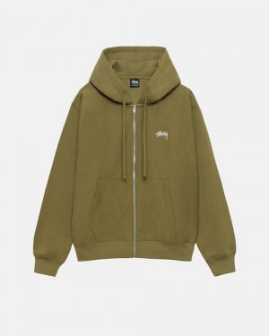 Olive Stussy Stock Logo Zip Hoodie | 1067PGQYR