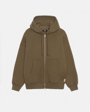 Olive / Green Stussy Vertical Quilted Zip Hoodie | 6485JKTPD