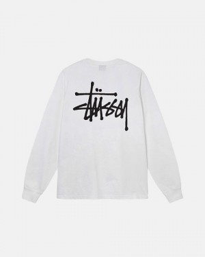 White Stussy Basic Ls Sweatshirts | 0652ORCDW