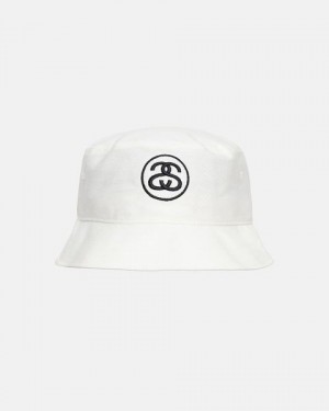 White Stussy Deep Bucket Ss Link Hats | 9564QENSM