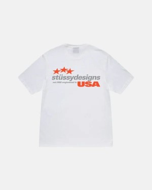 White Stussy Designs Usa T Shirts | 4263XVWIE