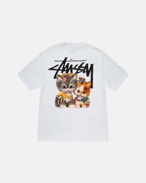 White Stussy Kittens T Shirts | 1640KJOPL