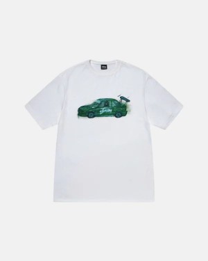 White Stussy Racecar T Shirts | 6289BDFYZ