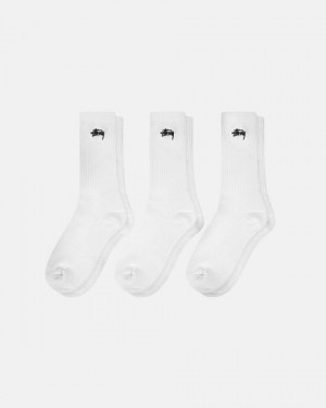 White Stussy Stock Crew Socks | 7345UEANP