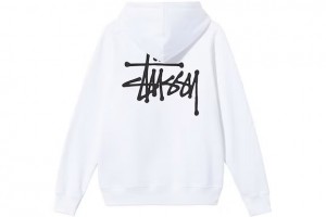 White / Black Stussy Basic Hoodie | 6904SVQJZ