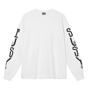 White / Black Stussy Classic Stack Pigment Dyed Ls Sweatshirts | 7912NRIQL