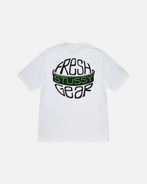 White / Black / Green Stussy Fresh Gear T Shirts | 0743KSAXN