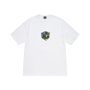 White / Multicolor Stussy Cube T Shirts | 7309QFZEU