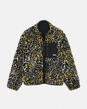 Yellow Leopard Stussy Sherpa Reversible Jackets | 2405SLRFC