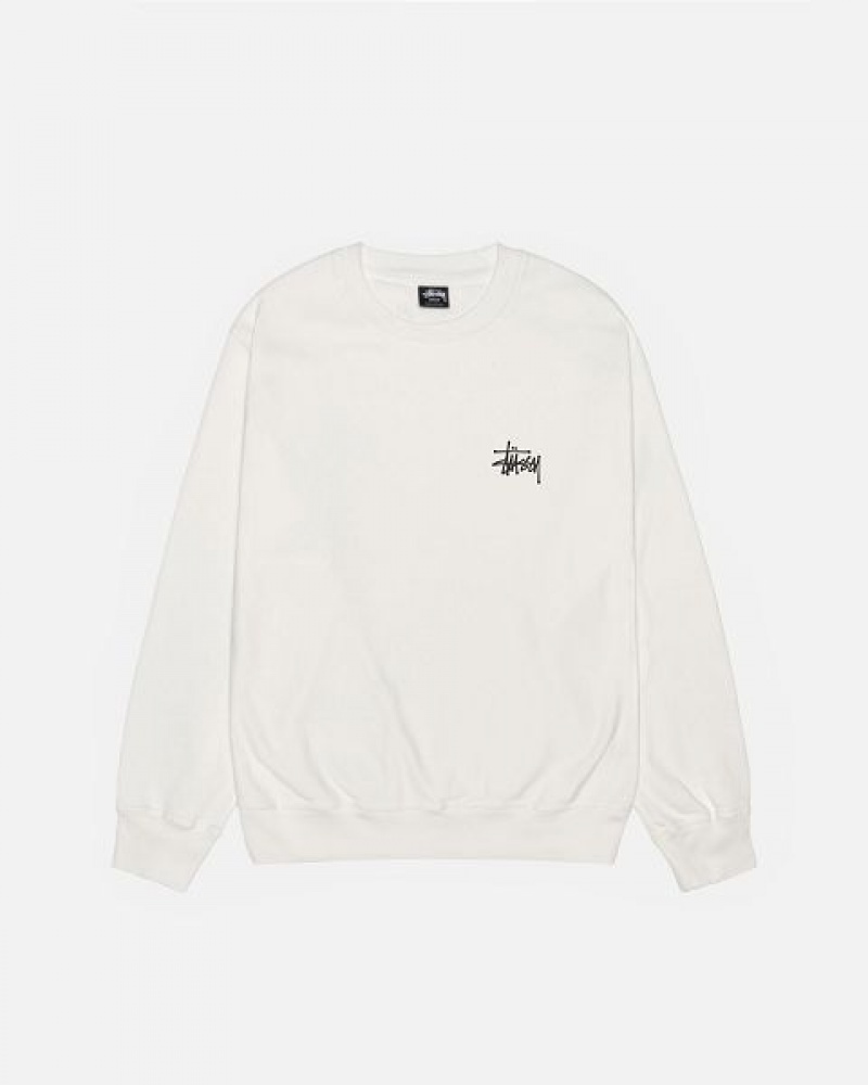 Beige Stussy Basic Crew Pigment Dyed Sweatshirts | 6804JITSC