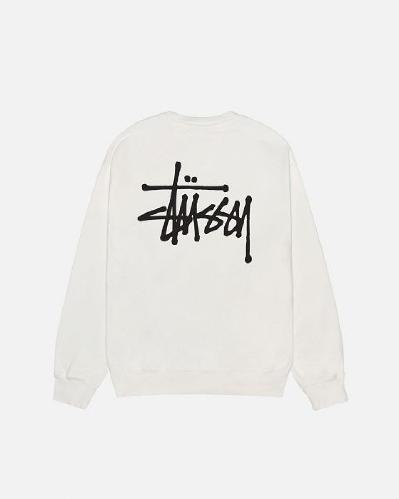 Beige Stussy Basic Crew Pigment Dyed Sweatshirts | 6804JITSC