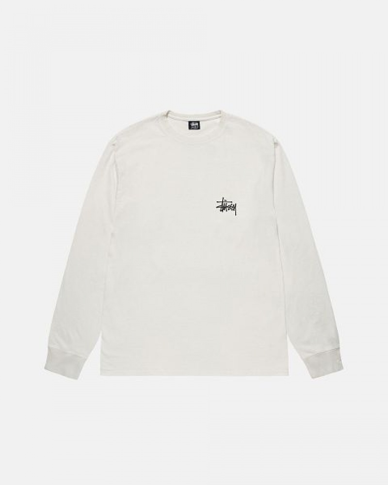 Beige Stussy Basic Ls Pigment Dyed T Shirts | 6307YLSOE