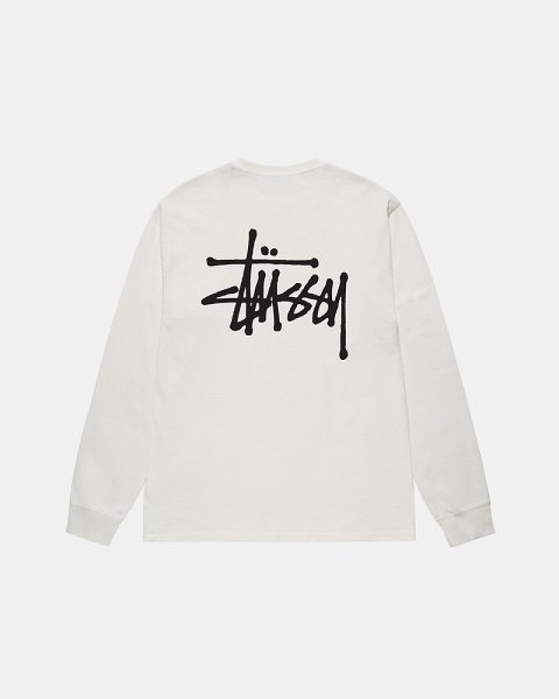 Beige Stussy Basic Ls Pigment Dyed T Shirts | 6307YLSOE