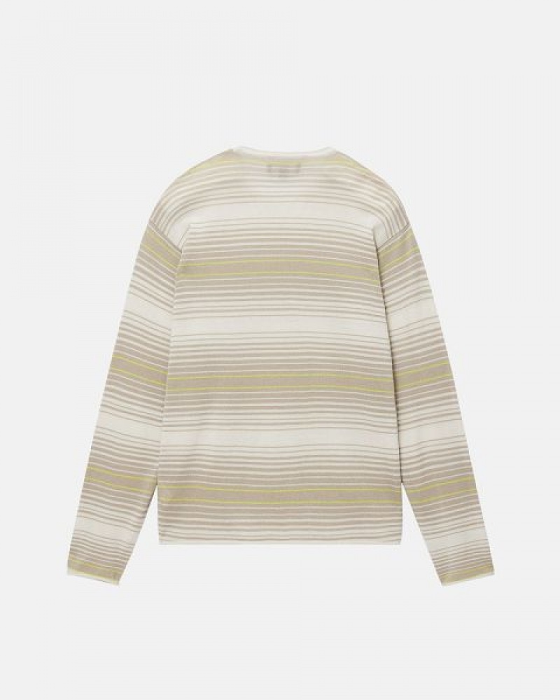 Beige Stussy Horizontal Stripe Sweaters | 2547ZDCMP